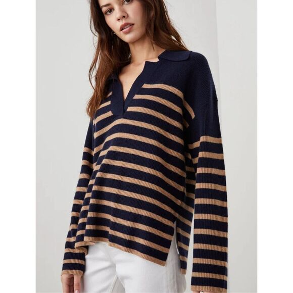 Rails Harris Sweater Camel Navy Stripe‎ Size XS NWT - Picture 1 of 5